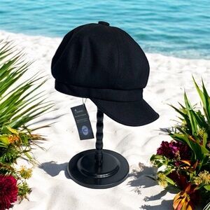 Comhats Black Wool Blend Newsboy Cap Baker Boy Hat